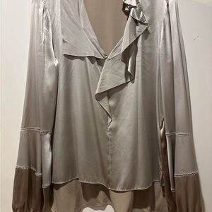 Elie Tahari Silver Ruffle Blouse